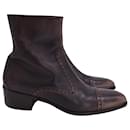 Gucci Western Style Ankle Boots in Faded Brown Leather 