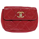 CHANEL Matelasse Waist bag Lamb Skin Red CC Auth bs15006 - Chanel