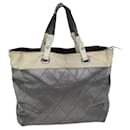 CHANEL Paris Biarritz Tote MM Tote Bag Coated Canvas Silver CC Auth bs15122 - Chanel