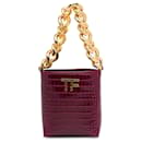 Purple Tom Ford Mini Croc-Embossed Chain Bucket Bag