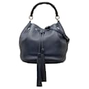 Borsa a secchiello in pelle Miss Bamboo blu di Gucci