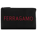 Ferragamo Black Leather Logo Clutch - Salvatore Ferragamo