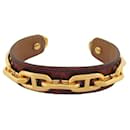 HERMES ANCHOR CHAIN LINK BRACELET 19.5 BROWN CROCODILE LEATHER BANGLE - Hermès