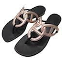 NINE HERMES SHOES BEACH SANDALS H202183Z 38 PINK IRIDESCENT LEATHER FLIP FLOPS - Hermès