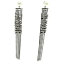 NINE J'ADIOR STRASS SILVER METAL DROP EARRINGS NEW - Dior