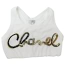 HAUT DEBARDEUR CHANEL CROP TOP SANS MANCHES SEQUINS P72665V XS 34 BLANC - Chanel