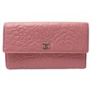 NEUF PORTEFEUILLE CHANEL CAMELIA LONG CUIR ROSE PORTE MONNAIE CART WALLET - Chanel