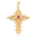 Yellow Gold CROSS Pendant with Ruby. Second hand - Autre Marque