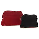 HERMES Pouch Canvas 2Set Red Black Auth bs14595 - Hermès