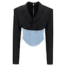 Dion Lee Blazer Corset Flottant en Laine et Denim Noir / Cyan - Autre Marque