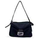 Black Cloth Front Pocket Baguette Shoulder Bag Handbag - Fendi