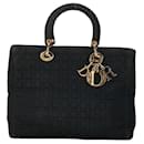 Dior Lady Dior Handbag Canvas Nylon Black in Good Condition