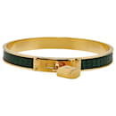 Hermes Kelly Bangle Green Gold Lizard Plated Bracelet in Good Condition - Hermès