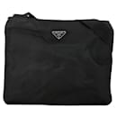 Prada Nylon Triangle Logo Plate Shoulder Bag Black in Very Good Condition