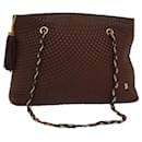 BALLY Chain Quilted Tote Bag Leather Brown Auth th5078 - Bally