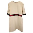 Gucci Grosgrain-Trimmed Mini Dress in Cream Wool and Silk