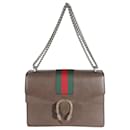 Gucci Braunes Texturiertes Kalbsleder Web Medium Dionysus