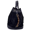 Mochila vintage de ante negro y cuero con cordón de bambú - Gucci