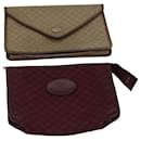 CELINE Macadam Canvas Clutch Bag 2Set Beige Red Auth bs14869 - Céline