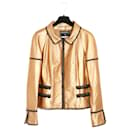 Chanel FW 2005 Chaqueta de Tweed de Cuero Dorado FR38 UK10 US8