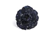 Chanel Brooch Camelia Navy Tweed CC Camelia in box