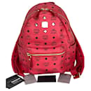 MCM Cognac Visetos Mochila Stark em couro vermelho com studs Autêntica Usada