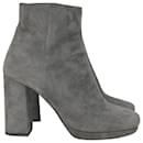 Prada Block Heel Ankle Boots in Grey Suede