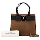 Bolso de mano Salvatore Ferragamo de ante Vara Ribbon 2WAY BA214178 en buenas condiciones