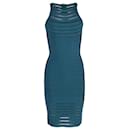 Herve Leger Emely Halter Neck Bandage Dress in Teal Rayon