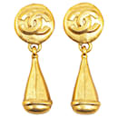 Chanel Gold Gold Plated CC Teardrop Clip On Earrings