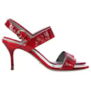 Sergio Rossi Ankle Strap Printed Sandals in Red Patent Leather