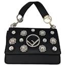 Fendi Black Crystal Embellished Smooth Calfskin Leather Kan I Logo Shoulder Bag