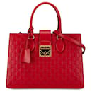 Gucci Red Medium Guccissima Padlock Double Top Handle Bag