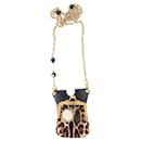 Dolce & Gabbana Phone Case w/ Coin Purse in Animal Print Pony Hair and Black Leather