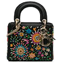 Dior Mini Nero in Pelle di Vitello Fiori Ricamati Lady Dior