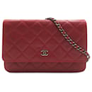 Chanel Red Classic Caviar Wallet on Chain