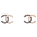 BOUCLES D'OREILLES CHANEL LOGO CC BICOLORE PUCES METAL NOIR & DORE EARRING - Chanel