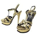 YVES SAINT LAURENT TRIBUTE SANDALS 366952 37.5 GOLD LEATHER SHOES - Yves Saint Laurent