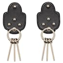 Hermes Carnaby Earrings Silver Black Metal Leather in Great Condition - Hermès