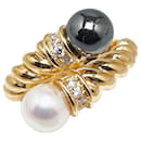 K18YG Yellow Gold Pearl 6.2mm Hematite 0.1ct Diamond Ring in Excellent Condition - & Other Stories