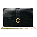 Gucci Old Vintage Gg Logo Leather Genuine Handbag Shoulder Black Leather Shoulder Bag 16498 in Very Good Condition