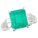 Pt900 Platinum Emerald 3.47ct Diamond 0.38ct Ring in Great Condition - & Other Stories