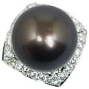 Pt900 Platinum Black Pearl 14.4mm Diamond 0.78ct Ring in Excellent Condition - & Other Stories