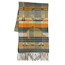 Hermes Cashmere Check Pattern Shawl in Beige, Gray, and Orange - Hermès