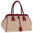 PRADA Sac à main en toile cuir crème rouge Auth 78856 - Prada