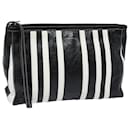 BALENCIAGA Clutch Bag Leather Black White Auth bs15028 - Balenciaga