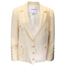 Chanel Ivory 2007 CC Logo Buttoned Raw Edge Military Style Jacket