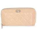 Chanel Beige Quilted Lambskin Zip Around Boy Wallet