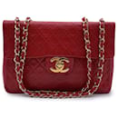 Vintage Rote Stepp-Umhängetasche Jumbo Classic Flap 2.55 - Chanel