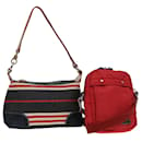 BURBERRY Blue Label Shoulder Bag Canvas nylon 2Set Navy Red Auth ti1767 - Burberry